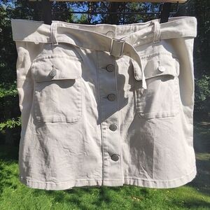 Polo Jeans Company Sz 12 Mini Skirt Khaki Button Front Belt Ralph Lauren Vtg